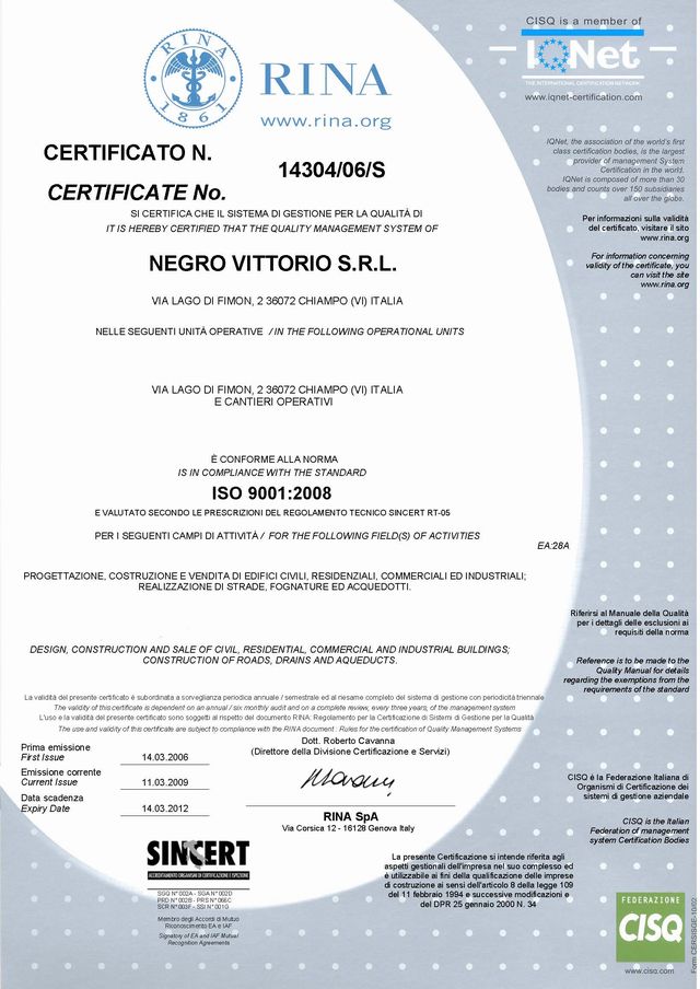 Certificato ISO 9001/2008